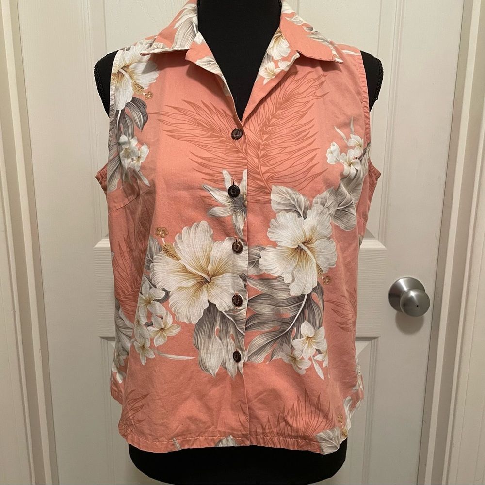 Lavahut Sleeveless Hibiscus Tank Top w/ Coconut Buttons‎ Floral Women's Small
